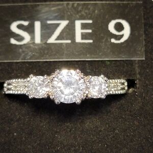 Stunning Size 9 Three-Stone Engagement Ring